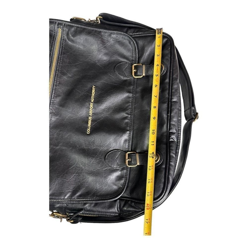 Large leather travel/work bag black with lots of pockets adjustable shoulder str - Picture 14 of 16